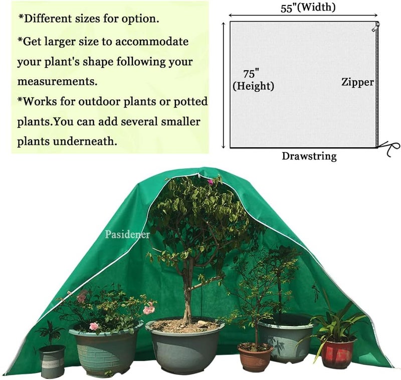 Pasidener Plant Covers Freeze Protection 2 Packs 75" X55" 2.2oz Tree Covers Frost Plant Covers Freeze Cloth for Outdoor Plants with Zipper Drawstring - Image 3